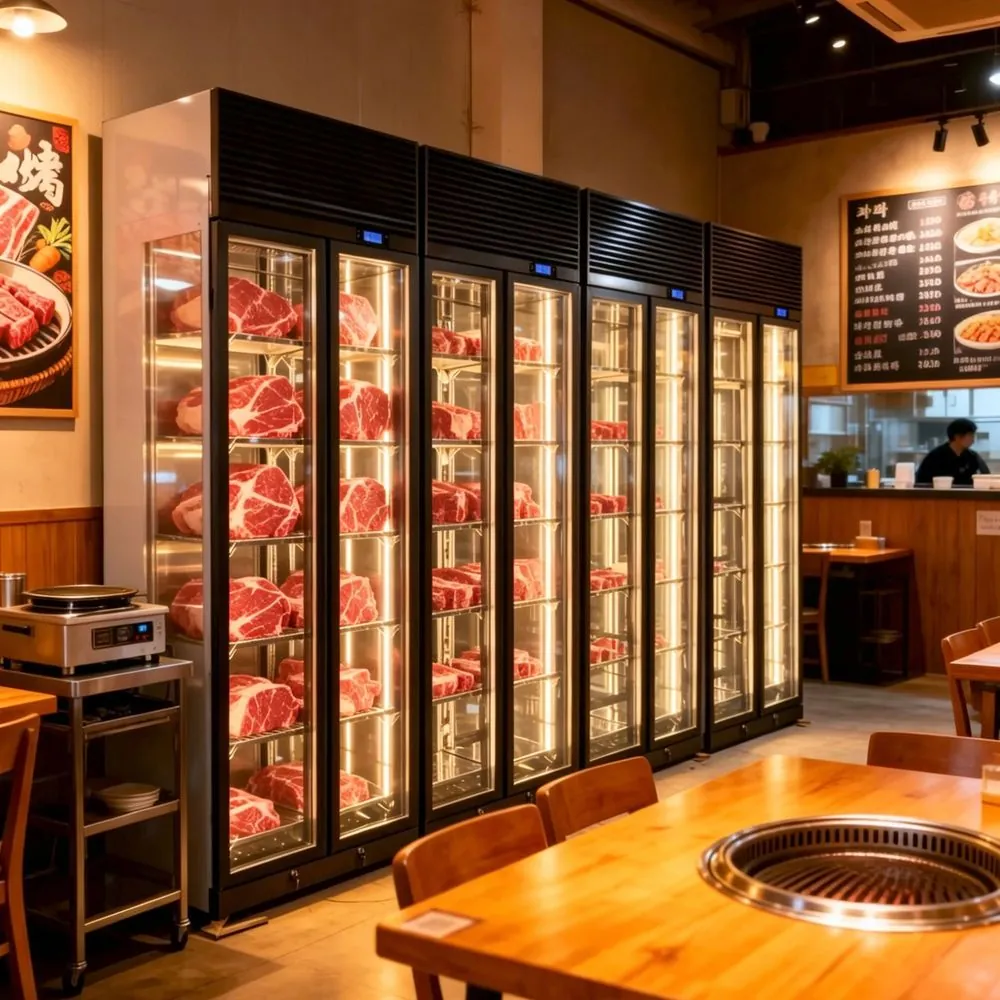 Commercial Dry-Aging Beef Cabinet — installed view in dining area