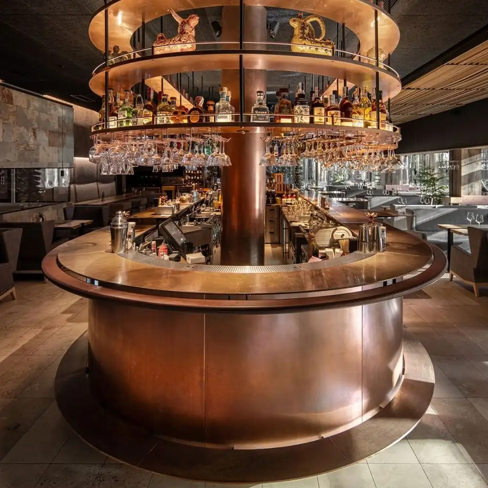 Steel L-Shape Bar Table with Metal or Stone Top for Home Bar