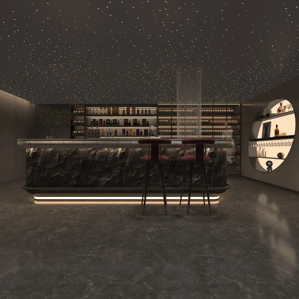 Modern L-Shape Foldable Steel Bar Table — in-situ view with bar counter