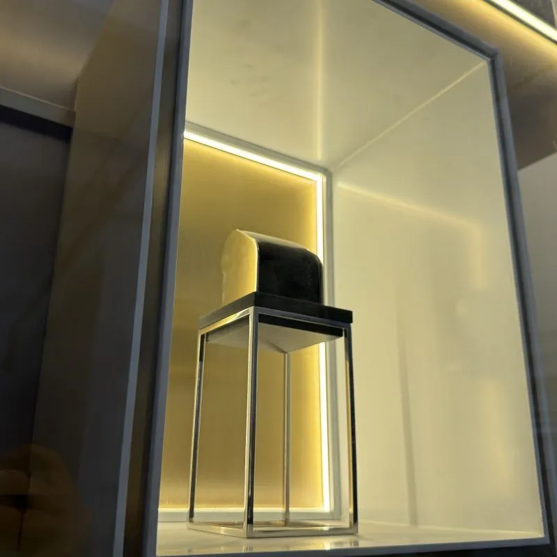 Luxury Italian Glass Display Cabinet Solid Beech Wood Stainless Steel view 3