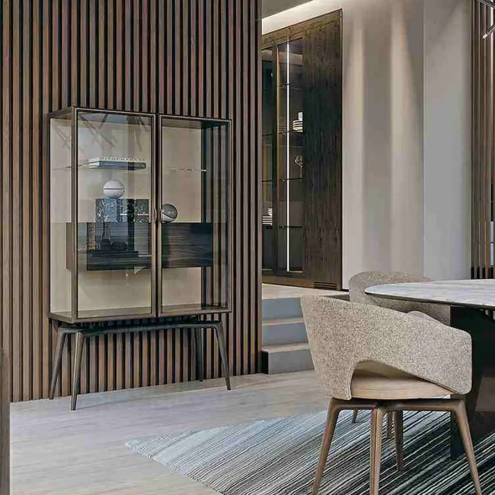 ROYAL METAL Italian Glass Display Cabinet, Transparent Glass Door