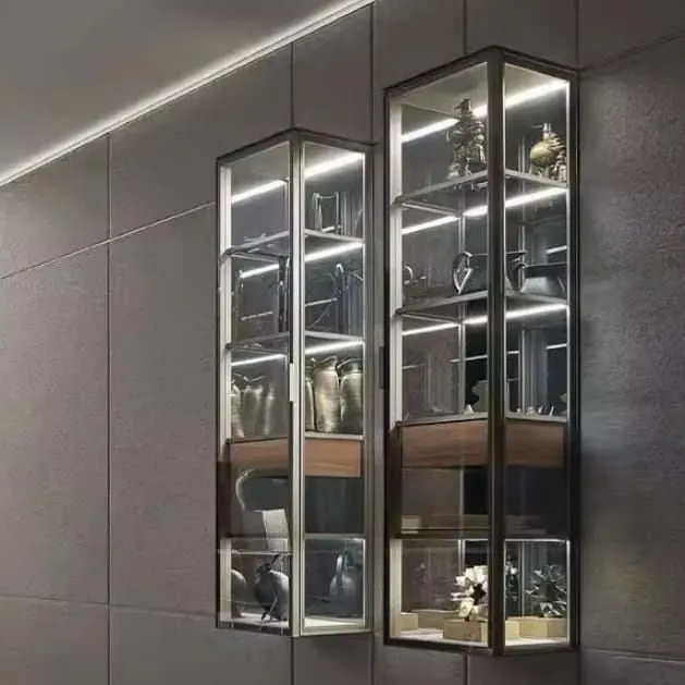 Wall Mounted Aluminum Showcase, Swing Frosted Glass Liquor Display view 2
