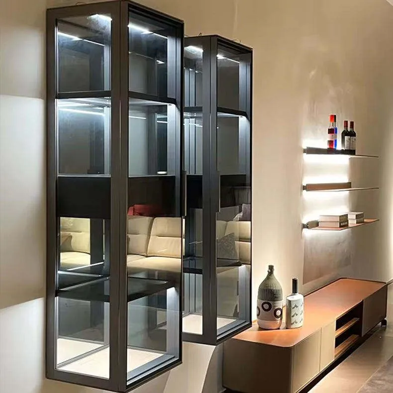 Modern Wall Mounted Aluminum Showcase, Frosted Glass Home Bar view 2