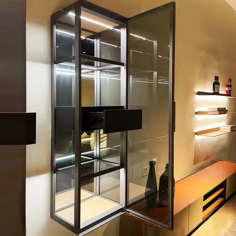 Modern Wall Mounted Aluminum Showcase, Frosted Glass Home Bar view 3