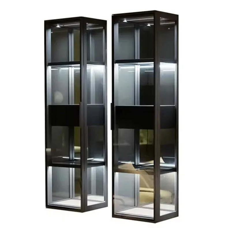 Modern Wall Mounted Aluminum Showcase, Frosted Glass Home Bar view 5