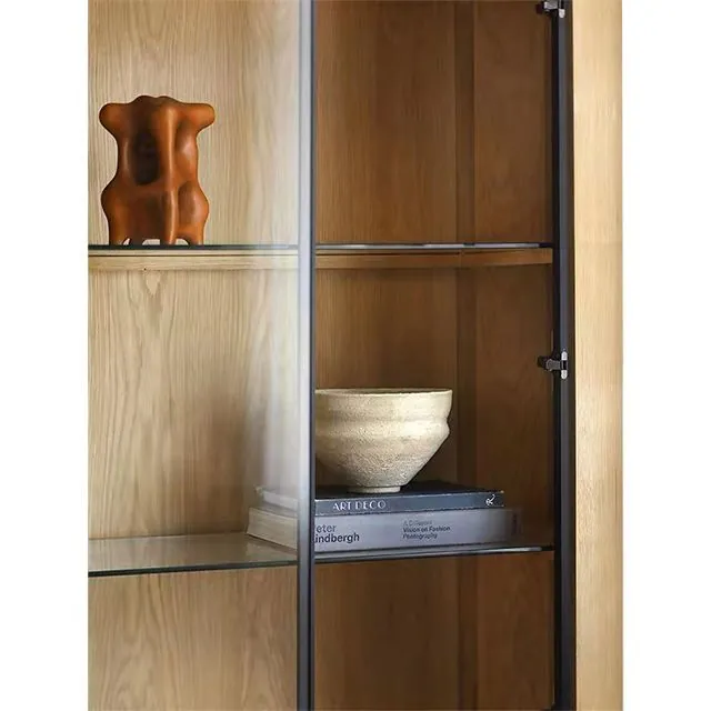 Oak Farmhouse Wine Storage Display Cabinet — close-up detail of shelves