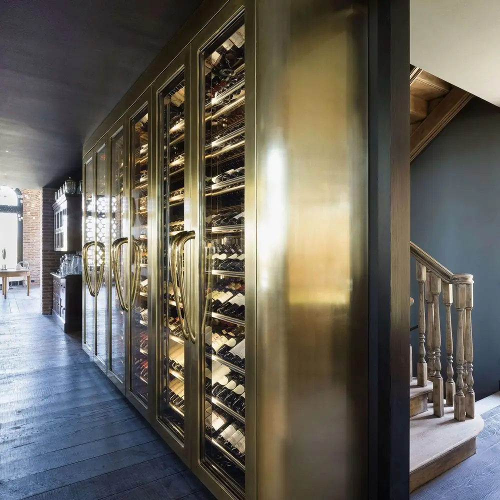 Bar Cabinet with Glass Door, Modern Stainless Steel Wine Display view 2