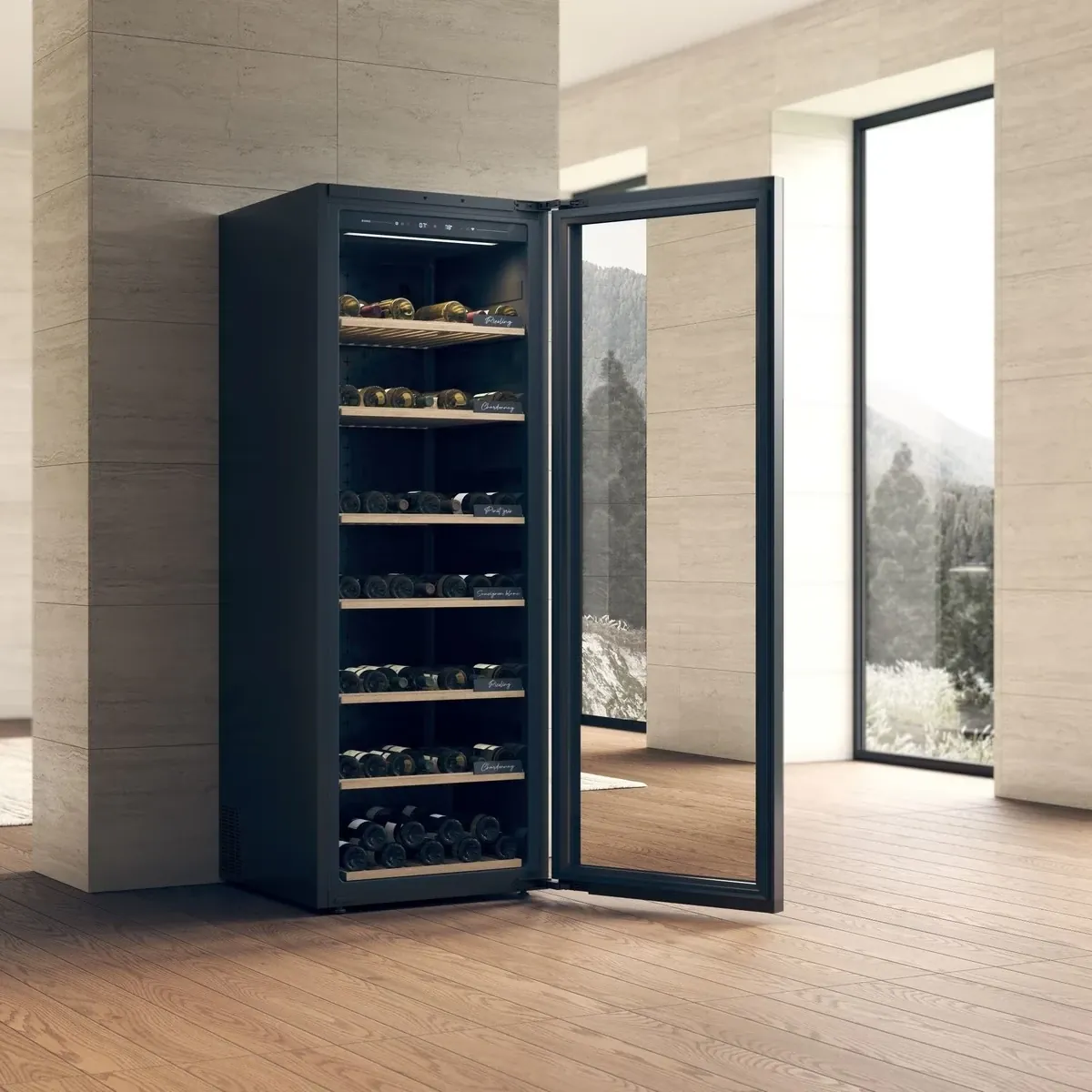 Custom Single-Zone Stainless Steel Wine Display Cabinet with Insulated Glass Door view 2
