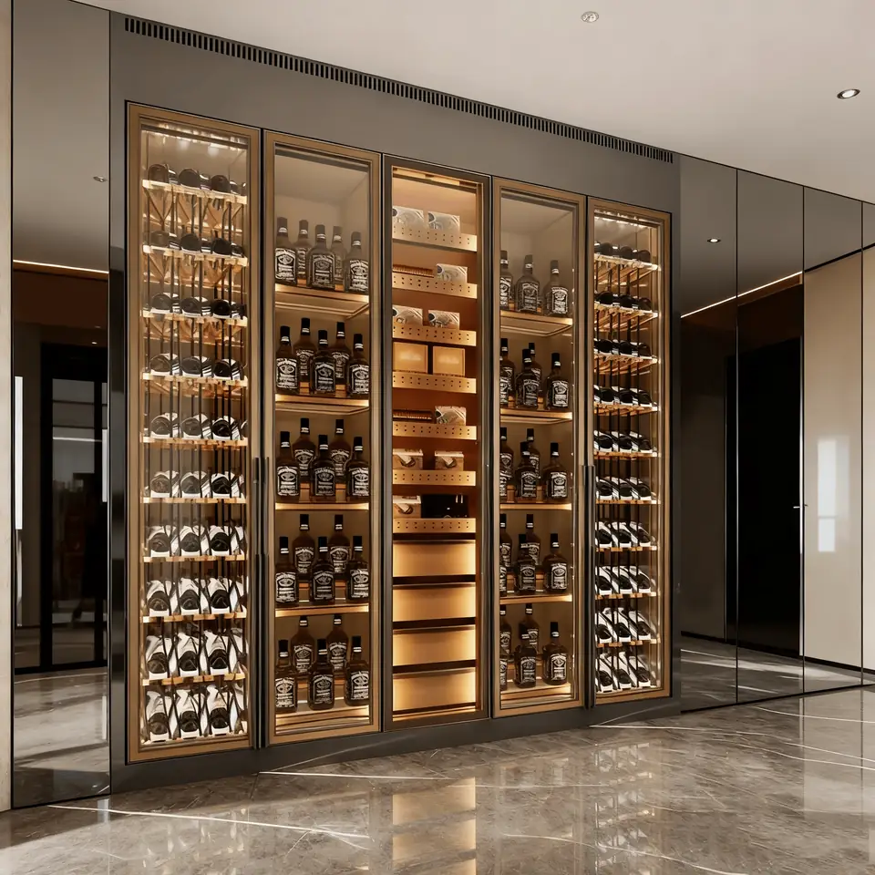 Gold-Trimmed 1000L Stainless Steel Dual-Zone Wine Cabinet