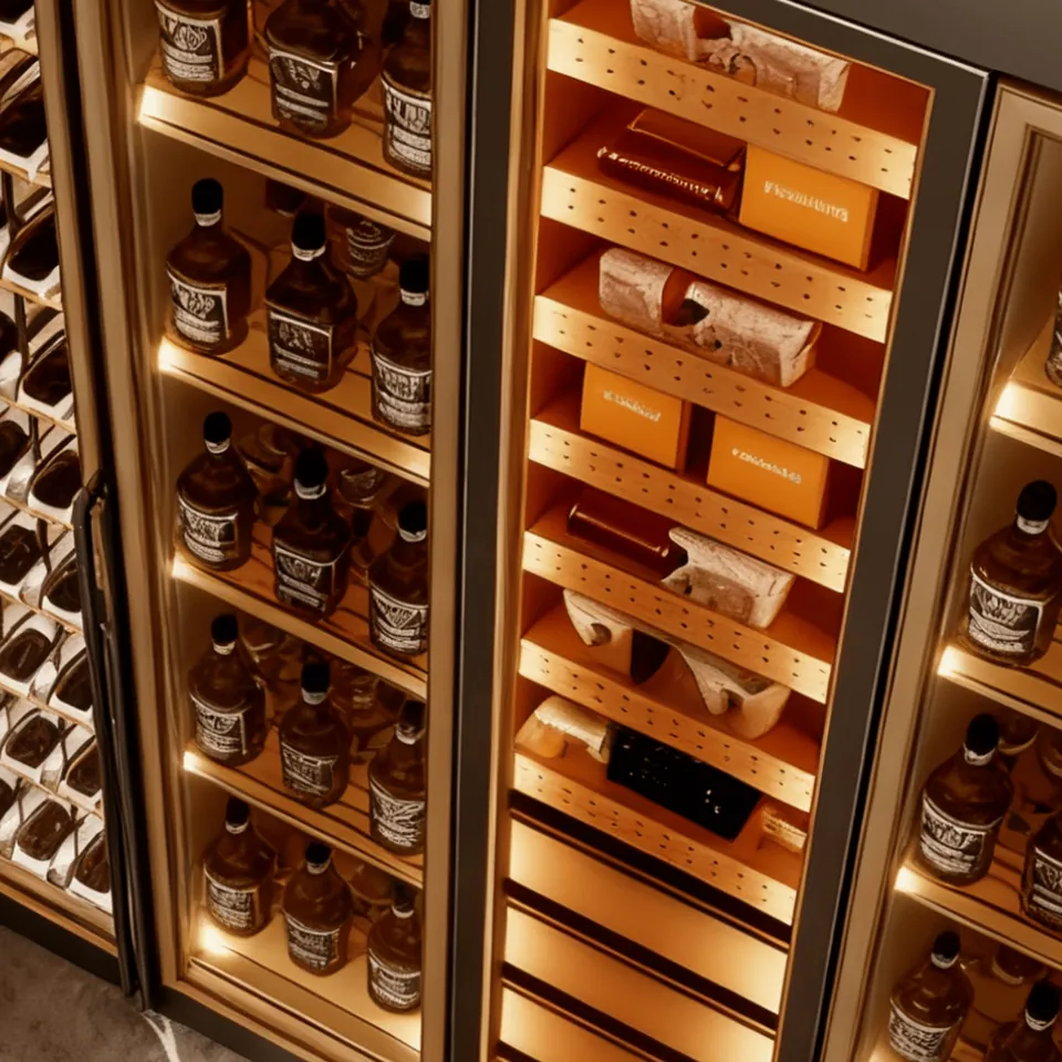 Gold-Trimmed 1000L Stainless Steel Dual-Zone Wine Cabinet view 2