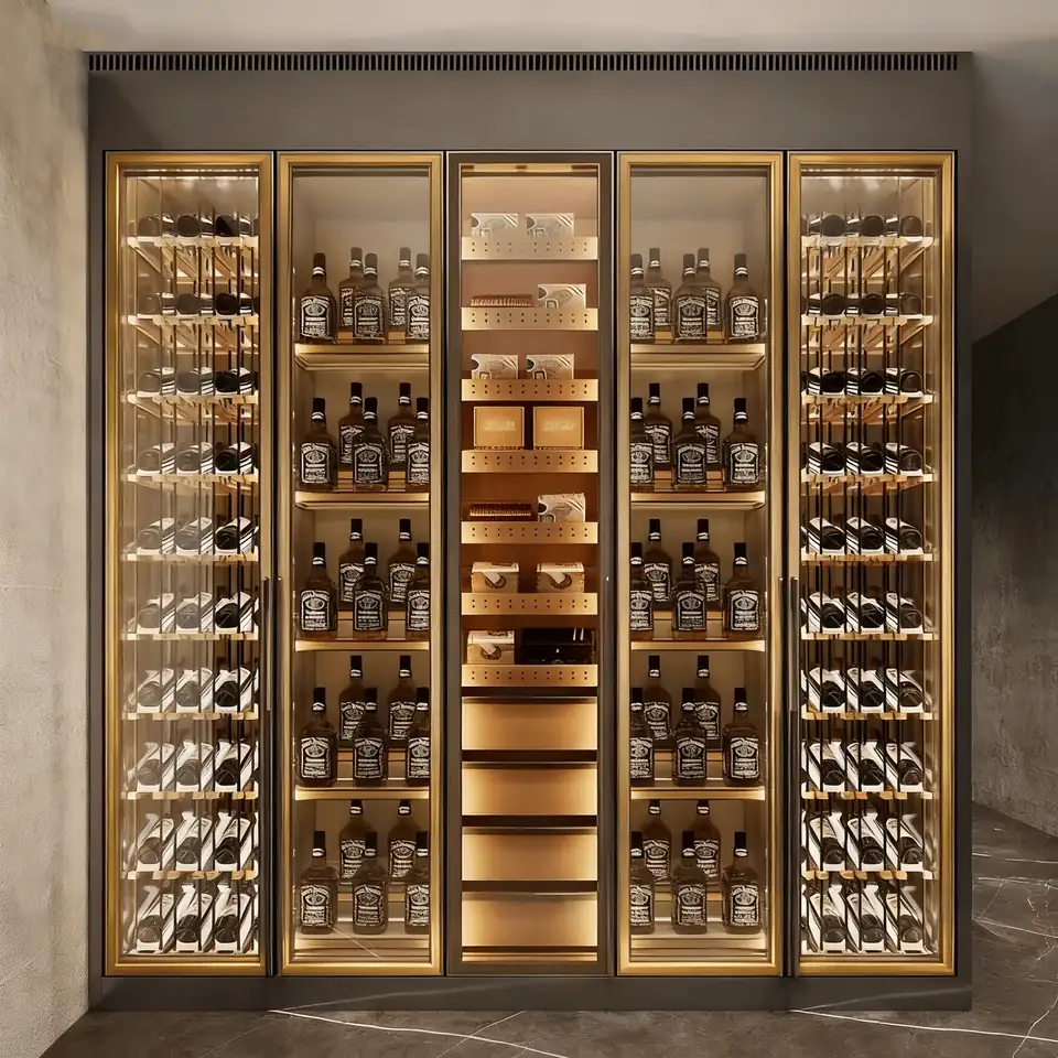 Gold-Trimmed 1000L Stainless Steel Dual-Zone Wine Cabinet view 4