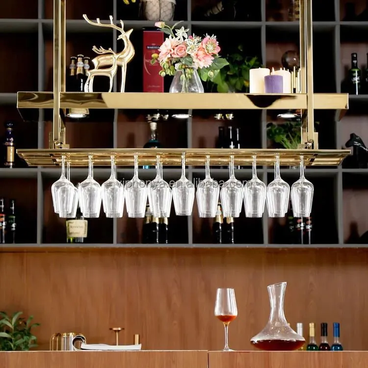 Cabinet Insert Wine Rack with Hanging Glass, Solid Wood Steel view 3