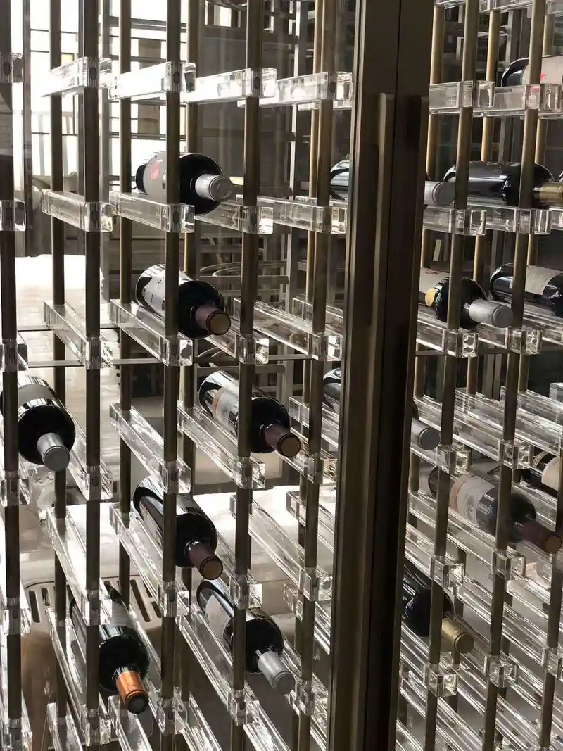 Wall Mounted Stainless Steel Wine Rack, Gold LED Light Home Bar view 2