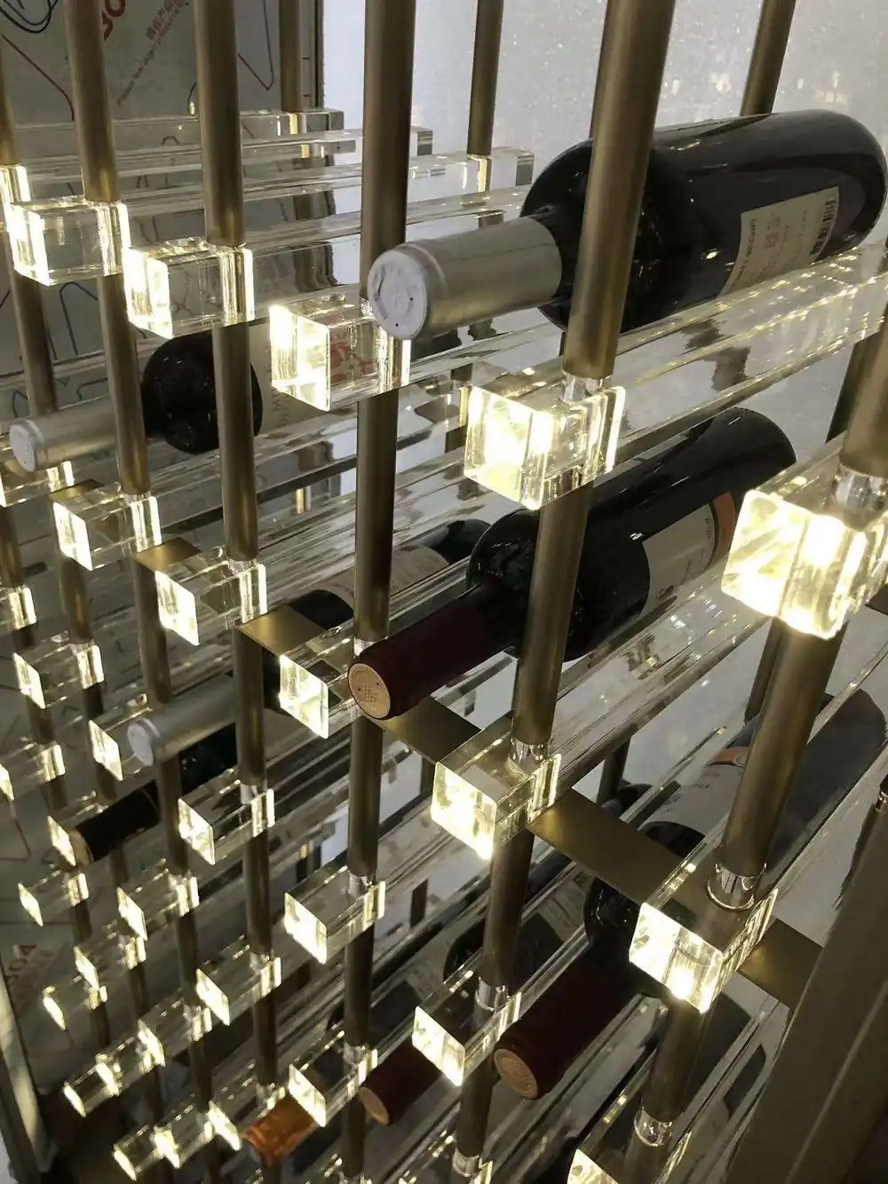 Wall Mounted Stainless Steel Wine Rack, Gold LED Light Home Bar view 3