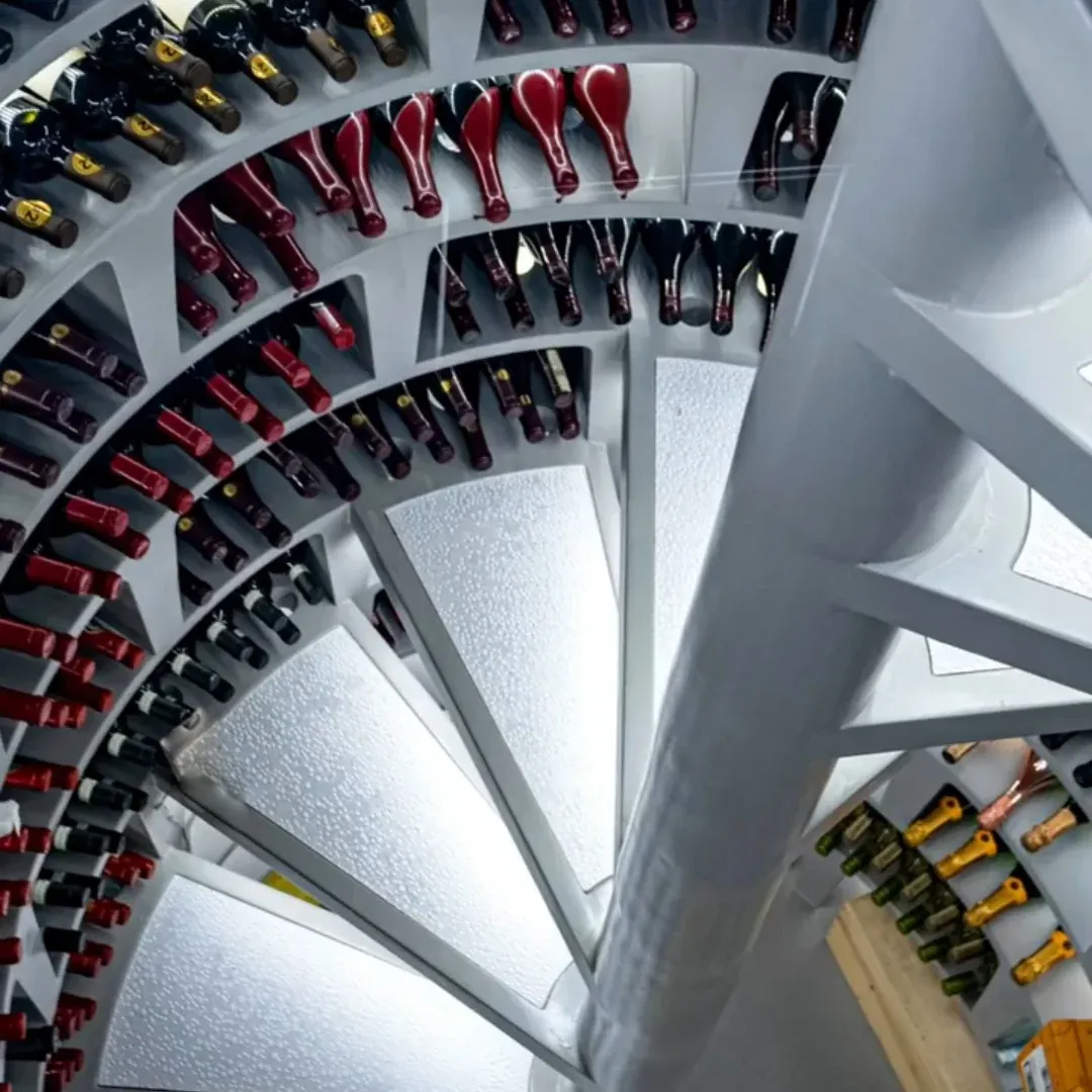 Rotating Spiral Wine Cellar with Stainless Steel and Solid Wood Rack