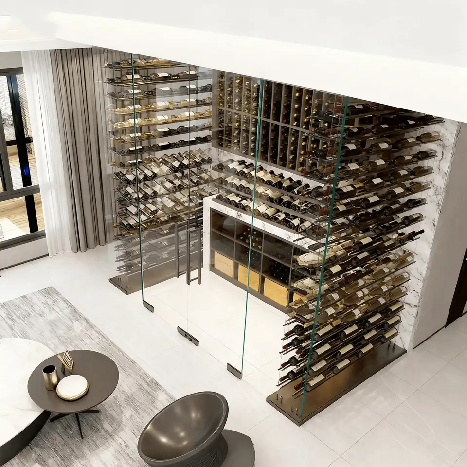 Custom Transparent Glass Wine Display Cabinet and Stainless Steel Rack view 3