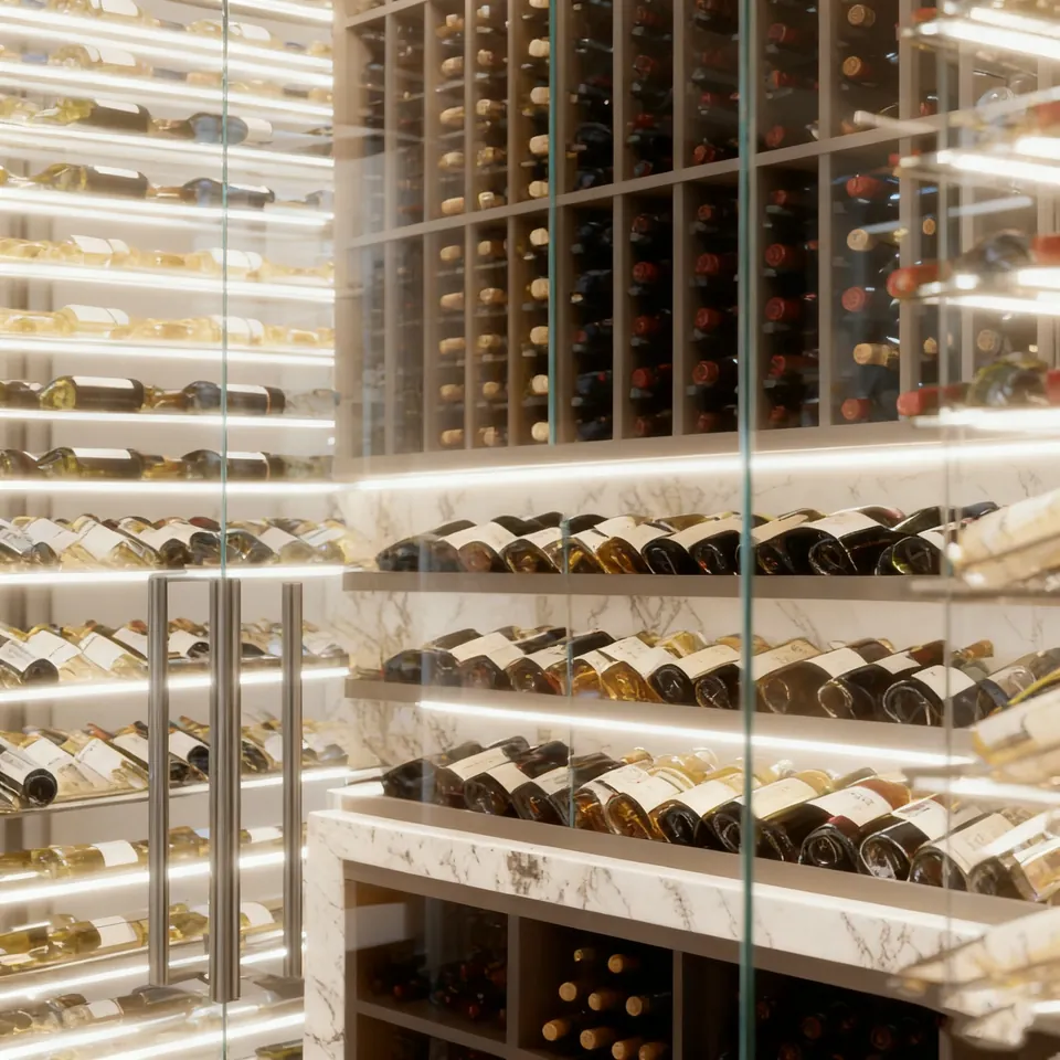 Custom Transparent Glass Wine Display Cabinet and Stainless Steel Rack view 5