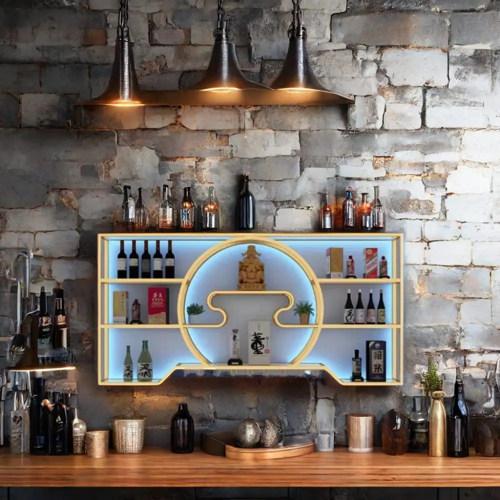 Wall Mounted Wine Rack 304 Stainless Steel, LED Light Night Club Bar