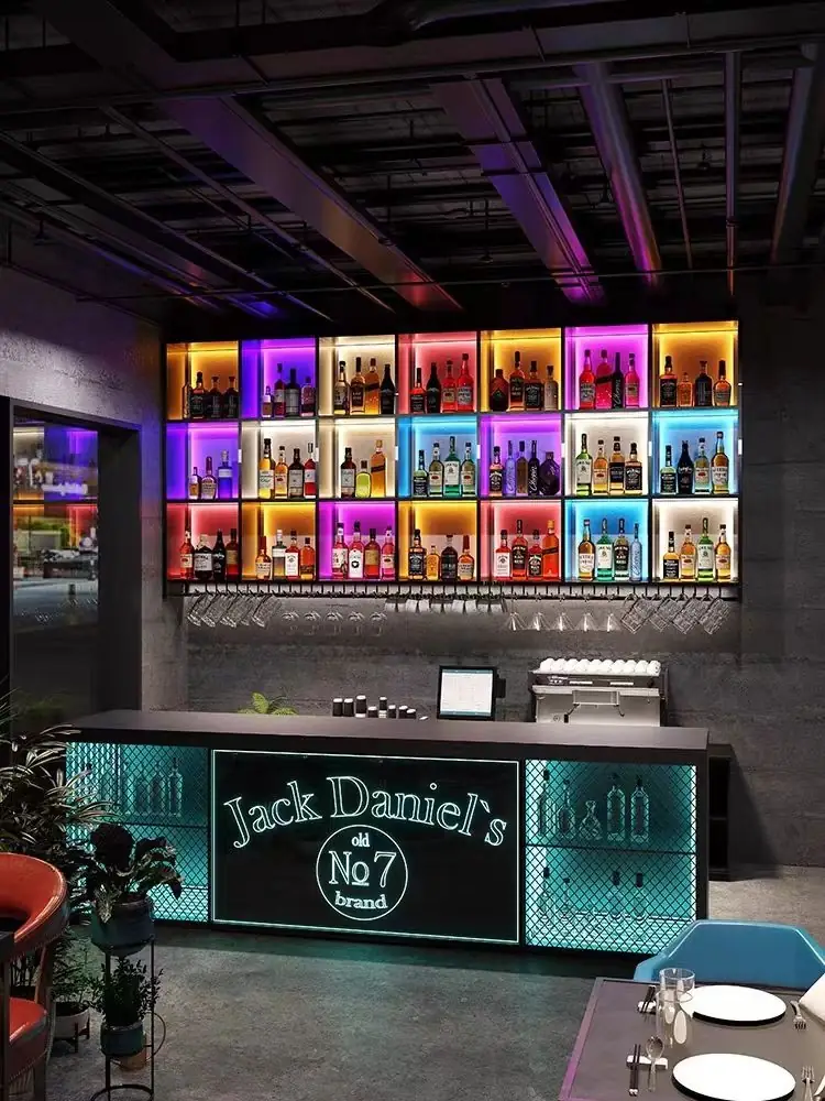 Wall Mounted Wine Rack 304 Stainless Steel, LED Light Night Club Bar view 2