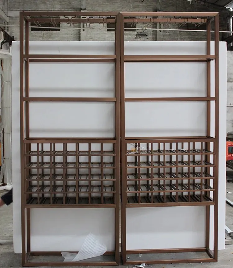 Floor-to-Ceiling Stainless Steel & Solid Wood Wine Rack, Model F-88