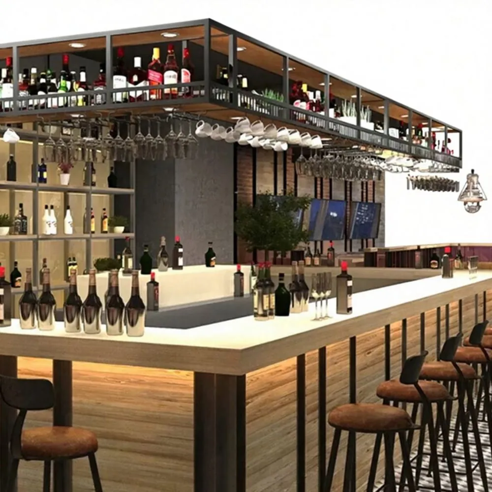 Cabinet-Insert Wine Rack with Glass Hanging — installed view with bar counter